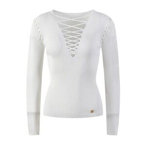 BALMAIN white lace-up shoulder detail knit top Size 38